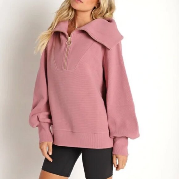 VARLEY Vine Oversized Half-Zip Pullover in Nostalgia Rose Ottoman Fabric XS - Picture 2 of 16